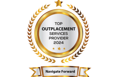 Gold Trophy On White Background With Text Top Outplacement Services Provider 2024 Navigate Forward