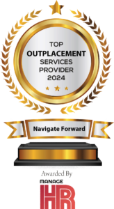 Trophy with text Top Outplacement Services Provider 2024--Navigate Forward--awarded by Manage HR Magazine